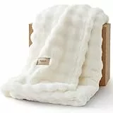 BEDSURE Kuscheldecke Flauschig Bubble Decke - Geschenke für Frauen Sofadecke, Wolldecke & Fleecedecke, Deko Weiche Warme Decke für Zimmer, Wohn- & Kuscheldecken, Tagesdecke, Wollweiß, 150x200 cm