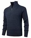 KTWOLEN Herren Strickpullover mit Stehkragen Warmer Langarm Kabel Stricken Pullover Feinstrick Winterpullover mit Reißverschluss Rollkragenpullover für Männer, Navy Blau, L