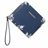 Pomelo Best Geldbörse Damen Kurzformat Blumen Prägung Portemonnaie Damen klein PU Leder mit RFID Blockierung und Münzfach Frauen (Blau)