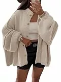 Saodimallsu Strickjacke Damen Kurz Laternenärmel Cardigan Knopfleiste Open Front Sweater Langarm Lose Strickmantel Herbst Winter Gestrickt Jacke Khaki L