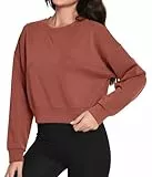 Rolcoassuns Damen Cropped Sweatshirts, Drop Shoulder Pullover mit Rundhalsausschnitt, Loose Fit Solid Langarm, Classic Basic Langarmshirt, ohne Kapuze Bluse Tops