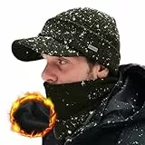 Comhats Merinowolle Strickmütze mit Schirm für Herren und Damen mit Fleece-Halskreis mit Fleece-Halskreis, Wintermütze mit Rand, Fleecegefütterte Laufmütze grün L