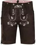 AMZHOTER Lederhose Herren Tracht Oktoberfest Trachtenhose Trachtenlederhosen Kurz Lederhosen Mann Braun bayrische Trachten Hose Trachtenmode mit Hosenträger Dunkelbraun 50