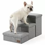 COZY KISS Hundetreppe für Kleine Hunde mit Stauraum, Breite Haustiertreppe Faltbare für Bett und Couch, Hunderampe mit Rutschfestem Boden, Lecksichere (Grau, 43x72x42.5cm, 3)