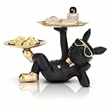 OKESYO Bulldogge Skulptur mit Tablett, Französische Bulldogge Tablett Deko, Wohnzimmer Büro Moderne Ornamente, Geschenk für Frauen Männer Mama