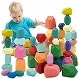 RunHero 39 Stück Stapelsteine Balanciersteine Montessori Holz Bauklötze Spielzeug für Kinder Stapelturm Grimms Holzbausteine Stapelsteine Motorikspielzeug Geschenk für Baby ab 1 2 3 4 5 6 7 8 Jahr