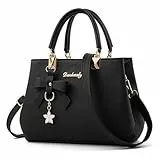 BestoU Damen Handtasche Leder Tasche Shopper Damen Handtaschen Schule Schultertaschen Geldbörsen (Schwarz)