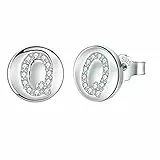 J.Endéar Ohrringe für Damen Mädchen mit Buchstabe Q Silber 925 Hypoallergene Ohrstecker Zirkonia Kleine Ohrringe 8mm Schmuck Geschenk für Kinder