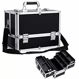 Kosmetikkoffer Schminkkoffer, Kosmetik Make up Organizer Koffer Make-up Aufbewahrung friseurkoffer Multikoffer Etagenkoffer, Makeup Koffer Alu Beautycase, Schwarz