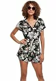 Urban Classics Damen Ladies Short Viscose Belt Jumpsuit T-Shirt, Black Tropical, S