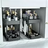 DEKAVA Küchen Organizer, 2 Unter Waschbecken Regal, Schrank Küchenorganizer mit 4 Haken, Schrankkorb für Küche, Bad, Putzmittel, Waschmittel （Schwarz）