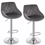 WOLTU Barhocker 2er Set, Barstuhl mit Lehne, höhenverstellbar drehbar, gepolsterter Samtsitz, rutschfestes Metallfuß, für Küche Hausbar, Dunkelgrau, BH138dgr-2