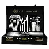 KARL HAUSMANN Besteck Set 12 Personen, 72 teilig Edelstahl Besteckset mit Koffer - Essbesteck mit Messer Gabel Löffel + Servierbesteck, Hochglanz Poliert, Spülmaschinenfest, für Familie Party