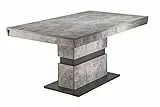 byLIVING Esszimmertsich MATTHEW Säulentisch mit robuster und pflegeleichter Melamin Oberfläche in Beton Optik, mit gebremsten Synchronauszug, Holzwerkstoff, grau, 215 x 90, H 75 cm