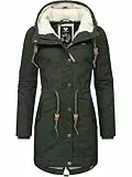 Ragwear Damen langer Mantel warme Winterjacke mit Kapuze YM-Canny Dark Olive22 Gr. L