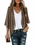ZANZEA Kimono Damen Sommer Strand Leopardenmuster Leichte Strickjacke Bikini Cover Up Frauen Strandponcho Beachwear Leopardprint-Braun XL