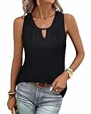 Tanmolo Damen Tank Top Ärmellos Tanktops Sommer T Shirt Basic Oberteile Blusentop Lässige Top Plissierte Bluse Schwarz, XXL