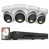 HiLook® by HIKVISION Überwachungskamera Set 4X 8MP 4K Turret PoE mit Hybrid Light Nachtsicht und KI Erkennung Schwarz wetterfest IP67 8CH NVR 2TB HDD App Fernzugriff Videoüberwachung