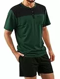 Bresdk Schlafanzug Herren Kurz Baumwolle Shorty Pyjama Set Sommer Männer Knopfleiste Zweiteilige Nachtwäsche S-3XL