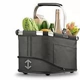 Praknu Einkaufskorb Faltbar Groß – 2 in 1 Erweiterbar 25L auf 35L – Abnehmbarer & Waschbarer Bezug – Stabil mit Alurahmen & Verstärktem Boden – Extra Fächer Innen & Außen – Tragekorb –Schwarz