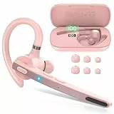 Bluetooth Headset V5.3, Wireless Freisprech Telefon mit CVC 8.0/ENC Dual Mic, APTX, Mute Zwei-Geräte-Verbindung Headset Handy, 90 Std Spielzeit Bluetooth Ohrhörer mit Ladebox für Geschäft/Trucker Rosa