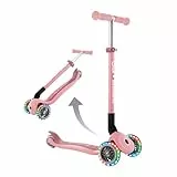 GLOBBER Primo Foldable Lights – Tretroller Kinder, 120/80 mm, ABEC 5, 3-rädrig, höhenverstellbar, LED-Rollen, neon pink