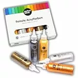 perfect ideaz – Acrylfarbe Metallic Set 5 x 150 ml (750 ml) – hochdeckende Künstlerfarben auf Wasserbasis, brillantes Acrylfarben in Gold, Silber, Kupfer, Bronze & Anthrazit