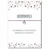 Glücksschmiedin - Wunscharmband Herzensmensch in PINK mit silberfarbenem Herz Anhänger und Spruchkarte, lokal handgemacht