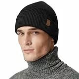 FLEERNIO Mütze Herren, Winter Warm Strickmütze Wintermützen Damen,Unisex Winter Beanie Grobstrick Mütze Haube Herren für Männer Weihnachten Schwarz