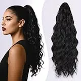 JIAMEISI Ponytail Extension, 45 cm Pferdeschwanz Haarteil, Synthetischer, gewellter, lockiger Krallenclip Pferdeschwanz Haarverlängerung für Damen, Volumen & Länge verleihend (Natürlichschwarz)