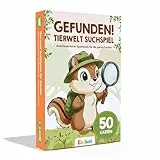 Edubini GEFUNDEN! Outdoor Suchspiel für Kinder ab 4 Jahren - [50 Karten] - Outdoor Spiele für Draußen, Schatzsuche, Garten, Spaziergänge & Wald - Reisespiele Geschenk für Jungen & Mädchen (Tierwelt)