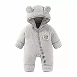JiAmy Baby Winter Schneeanzug, Kleinkind Bär Kapuze Fold-Over Fäustlinge Füßlinge Overall Kleinkind Warm Fleece Strampler Mädchen Jungen Warm Outfits 0-3 Months