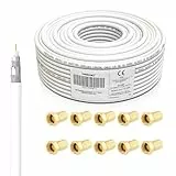 Premium X 50m PROFI Koaxialkabel KUPFER 135dB 4-fach SAT Antennenkabel Koax-Kabel DVB-S / S2 DVB-C DVB-T BK Anlagen Satellitenkabel 10x F-Stecker
