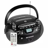 Retekess TR630 CD Player mit Kassette, Radio Batteriebetrieben, Kassettenrecorder, mit Fernbedienung, USB SD TF, Stereo, Küche, für Ältere Menschen(Schwarz)