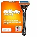 Gillette Fusion 5 Rasierer Herren, TESTSIEGER VON GILLETTE BEI STIFTUNG WARENTEST, 1 Nassrasierer und 1 Rasierklinge mit Gleitstreifen für Eine Gründliche Rasur — Schwarz