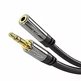 KabelDirekt – 5 m – Kopfhörer-Verlängerungskabel, 3,5-mm-Klinken-Verlängerung (Aux-Audiokabel, Klinkenstecker/Klinkenbuchse, nahezu unzerstörbares Metallgehäuse, ideal für Kopfhörer, schwarz)