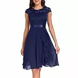 Damen Abendkleider Elegant A Linie Festliches Abendkleider Cocktailkleid V Ausschnitt Standesamt Chiffon Hochzeitskleider Kleid Spitze Partykleid Spitzen Dress Brautkleid, Blau
