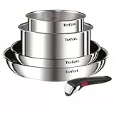 Tefal Ingenio Emotion 5-tlg.Topf und Pfannenset abnehmbarer Griff, stapelbar, platzsparend, Topfset Induktion mit Titanium 2X Antihaftversiegelung, einfache Handhabung und Reinigung, L897S5