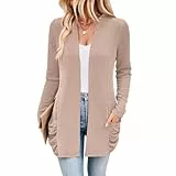 YUTILA Damen Strickjacken Vorne Offen Langarm Gerippt Cardigan Gestrickt Elegant Lässig mit Taschen