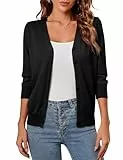 Clearlove Strickjacke Damen 3/4 Arm Knit Cardigan V-Ausschnitt Strickweste Female Freizeit Basic Jäckchen Leicht Top Strickmantel mit Knopf Weiß L