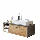 trendteam smart living - Bay - Waschbeckenunterschrank - Eiche Riviera/Beton dunkel - Badschrank hängend mit Mineralguss-Aufsatzwaschbecken - (BxHxT) 123 x 54 x 53 cm - kratzfest
