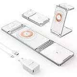 Kabelloses Ladegerät,Hohosb 3 in 1 Zinklegierung Faltbar Magnetische Ladestation[Kompatibel mit Magsafe Ladegerät]für iPhone 15/14/13/12 Series,AirPods Pro/3/2,iWatch 9/8/7/6/SE/5/4/3/2 (Weiß)