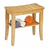 Relaxdays Badhocker Bambus, HxBxT: 45,5 x 48 x 25 cm, Traglast: 150 kg, Antirutsch-Füße, Sitzhocker mit Ablage, Natur