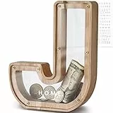 DBPBToU Spardose Kinder, Sparschwein Kinder, Buchstaben Spardose Holz, Spardose Personalisiert für Geburtstag Geschenk/Heimdekoration/Keepsake (J)