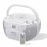 Retekess TR621 Tragbares CD Radio,Kassettenspieler CD,Stereo mit AM FM-Radio,Kassettenrekorder,Unterstützung von USB/TF/Kopfhörer, mit Fernbedienung(Weiß)