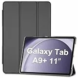 ProCase Hülle für Samsung Galaxy Tab A9+ / A9 Plus 11 Zoll 2023 (SM-X210), Dreifache Schutzhülle Case für 11' Galaxy Tab A9+/A9 Plus, Dünn Leicht Smart Cover mit Translucent Frosted Rückhülle -Schwarz