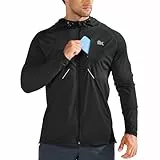 BROKIG Leichte Laufjacke Herren, Schnelltrocknende Trainingsjacke Atmungsaktives Hoodie Brusttasche mit Reißverschluss (Schwarz,L)