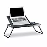 Relaxdays Laptoptisch Lapdesk Betttisch Betttablett Notebook-Tisch Beistelltisch Laptop BTH 60 cm x 35 cm x 24 cm Holz schwarz mit Leseklappe höhenverstellbar klappbar, 10013215, 35 x 75 x 40 cm