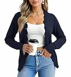 Yommay Strickjacke für Damen Elegante Einzigartig Frauen Herbst Langarm locker lässig leichtes V-Ausschnitt Pullover Cardigan,Marineblau,S