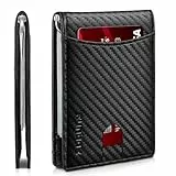 RUNBOX Minimalistische schlanke börse für Männer mit Klammer RFID-blockierende Vordertasche Leder Herren Geldbörsen (Carbon-Schwarz)